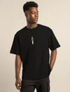 Unisex Bisiklet Yaka Baskılı Oversize T-shirt - Siyah