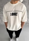 Unisex Bisiklet Yaka Baskılı Oversize T-shirt - Beyaz
