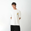 Unisex Bisiklet Yaka Baskılı Oversize T-shirt - Beyaz