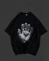 Unisex Bisiklet Yaka Baskılı Oversize T-shirt - Siyah