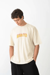 Unisex Bisiklet Yaka Baskılı Oversize T-shirt - Beyaz