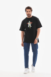 Unisex Bisiklet Yaka Baskılı Oversize T-shirt - Siyah