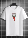 Unisex Bisiklet Yaka Baskılı Oversize T-shirt - Beyaz