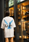 Unisex Bisiklet Yaka Baskılı Oversize T-shirt - Beyaz