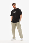 Unisex Bisiklet Yaka Baskılı Oversize T-shirt - Siyah