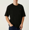 Unisex Bisiklet Yaka Baskılı Oversize T-shirt - Siyah