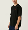 Unisex Bisiklet Yaka Baskılı Oversize T-shirt - Siyah