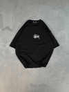 Unisex Bisiklet Yaka Baskılı Oversize T-shirt - Siyah