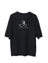 Unisex Bisiklet Yaka Baskılı Oversize T-shirt - Siyah