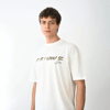 Unisex Bisiklet Yaka Baskılı Oversize T-shirt - Beyaz