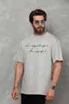 Unisex Bisiklet Yaka Baskılı Oversize T-shirt - Gri