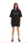 Unisex Bisiklet Yaka Baskılı Oversize T-shirt - Siyah