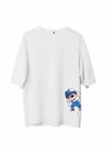 Unisex Bisiklet Yaka Baskılı Oversize T-shirt - Beyaz