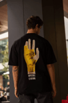 Unisex Bisiklet Yaka Baskılı Oversize T-shirt - Siyah