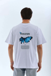 Unisex Bisiklet Yaka Baskılı Oversize T-shirt - Beyaz