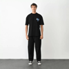 Unisex Bisiklet Yaka Baskılı Oversize T-shirt - Siyah