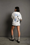 Unisex Bisiklet Yaka Baskılı Oversize T-shirt - Beyaz