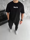 Unisex Bisiklet Yaka Baskılı Oversize T-shirt - Siyah