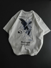 Unisex Bisiklet Yaka Baskılı Oversize T-shirt - Beyaz