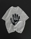 Unisex Bisiklet Yaka Baskılı Oversize T-shirt - Beyaz