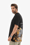 Unisex Bisiklet Yaka Baskılı Oversize T-shirt - Siyah
