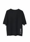 Unisex Bisiklet Yaka Baskılı Oversize T-shirt - Siyah