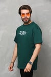 Unisex Bisiklet Yaka Baskılı Oversize T-shirt - Yeşil