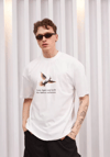 Unisex Bisiklet Yaka Baskılı Oversize T-shirt - Siyah