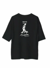 Unisex Bisiklet Yaka Baskılı Oversize T-shirt - Siyah