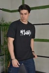 Unisex Bisiklet Yaka Baskılı Oversize T-shirt - Siyah