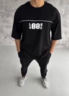 Unisex Bisiklet Yaka Baskılı Oversize T-shirt - Siyah