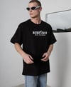 Unisex Bisiklet Yaka Baskılı Oversize T-shirt - Siyah