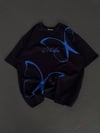 Unisex Bisiklet Yaka Baskılı Oversize T-shirt - Siyah