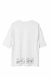 Unisex Bisiklet Yaka Baskılı Oversize T-shirt - Beyaz