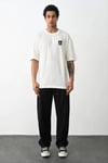 Unisex Bisiklet Yaka Baskılı Oversize T-shirt - Beyaz