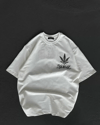 Unisex Bisiklet Yaka Baskılı Oversize T-shirt - Beyaz