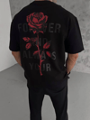 Unisex Bisiklet Yaka Baskılı Oversize T-shirt - Siyah