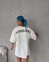 Unisex Bisiklet Yaka Baskılı Oversize T-shirt - Beyaz