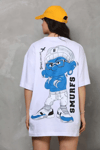 Unisex Bisiklet Yaka Baskılı Oversize T-shirt - Beyaz