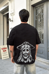 Unisex Bisiklet Yaka Baskılı Oversize T-shirt - Siyah