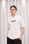 Unisex Bisiklet Yaka Baskılı Oversize T-shirt - Beyaz