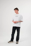 Unisex Bisiklet Yaka Baskılı Oversize T-shirt - Beyaz