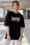Unisex Bisiklet Yaka Baskılı Oversize T-shirt - Siyah