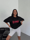 Unisex Bisiklet Yaka Baskılı Oversize T-shirt - Siyah