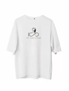 Unisex Bisiklet Yaka Baskılı Oversize T-shirt - Beyaz