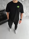 Unisex Bisiklet Yaka Baskılı Oversize T-shirt - Siyah