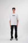 Unisex Bisiklet Yaka Baskılı Oversize T-shirt - Siyah
