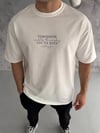 Unisex Bisiklet Yaka Baskılı Oversize T-shirt - Beyaz