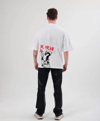 Unisex Bisiklet Yaka Baskılı Oversize T-shirt - Beyaz