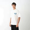 Unisex Bisiklet Yaka Baskılı Oversize T-shirt - Beyaz
